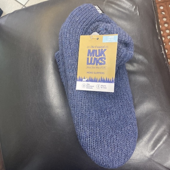 MUK LUKS Men's Morty Ragg Wool Slipper Sock, Denim size large - Picture 5 of 9